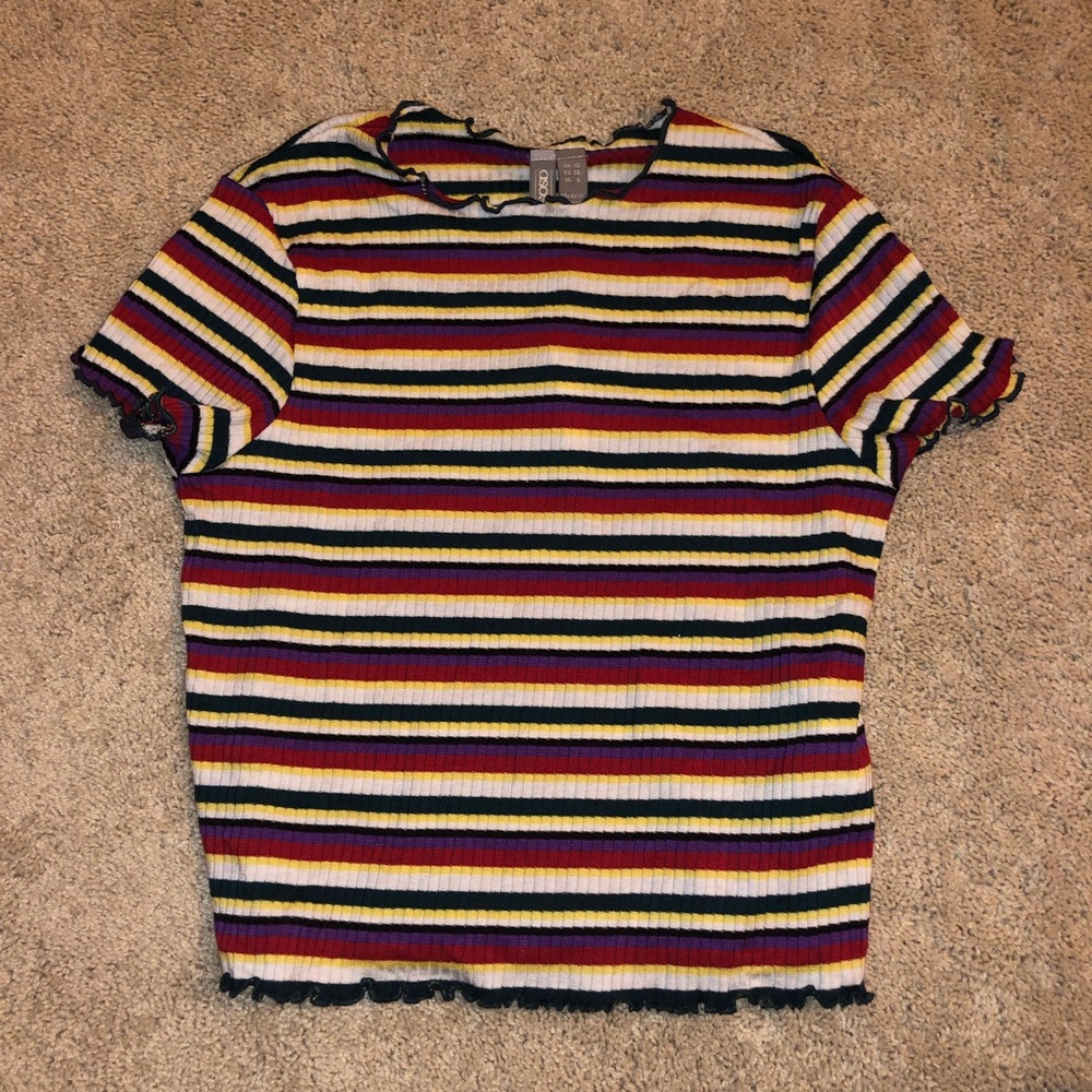 ASOS Rainbow Stripe Lettuce Hem Baby Tee